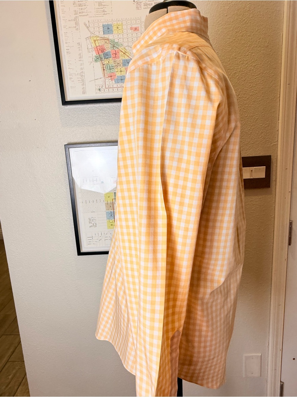 Brooks Brothers Original Polo L Orange Gingham Supima Non-Iron Shirt - Picture 4 of 12